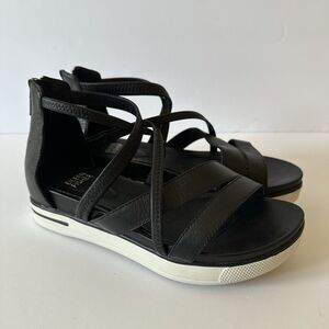 Eileen Fisher Black Skip Sneaker Sandals Leather Strappy Comfort Womens Size 6.5